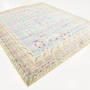 Unique Loom Austin Collection Traditional Border, Floral, Vintage Area Rug, 8' 0" x 10' 0", Blue/Green