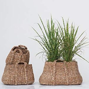 Creative Co-Op Brown Natural Seagrass Handles (Set of 3 Sizes) Baskets