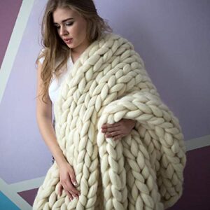 viyear chunky knit blanket soft handmade knitting throw bedroom sofa decor super large ivory white 40″x59”