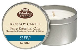 fabulous frannie sleep all natural soy 6oz travel tin candle made with pure essential oils chamomile, marjoram, bulgarian lavender and vetiver