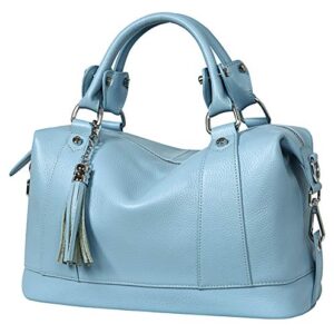 Heshe Genuine Leather Shoulder Bag Womens Tote Top Handle Handbags Cross Body Bags for Office Lady (Light Blue)