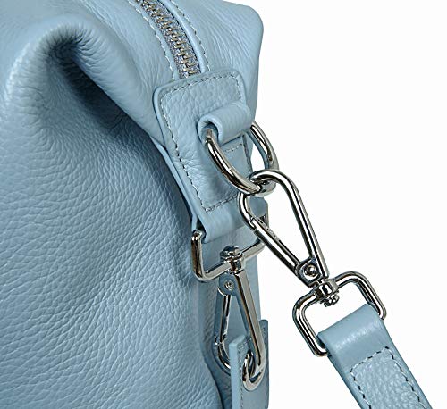 Heshe Genuine Leather Shoulder Bag Womens Tote Top Handle Handbags Cross Body Bags for Office Lady (Light Blue)