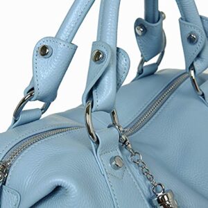 Heshe Genuine Leather Shoulder Bag Womens Tote Top Handle Handbags Cross Body Bags for Office Lady (Light Blue)
