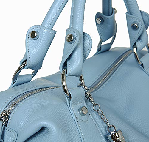 Heshe Genuine Leather Shoulder Bag Womens Tote Top Handle Handbags Cross Body Bags for Office Lady (Light Blue)