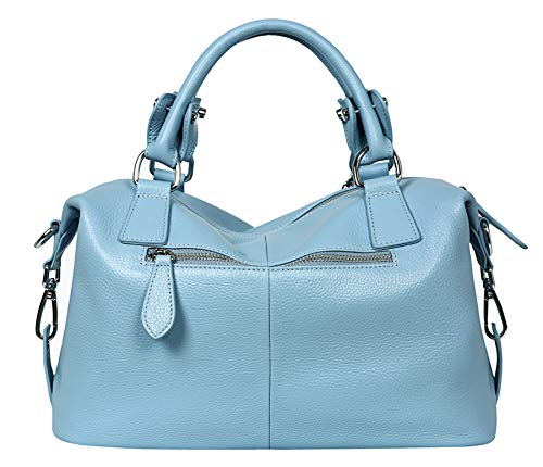 Heshe Genuine Leather Shoulder Bag Womens Tote Top Handle Handbags Cross Body Bags for Office Lady (Light Blue)