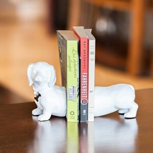 Danya B. Decorative Dachshund Bookend Set in White, Great Gift for The Dog Fan, Home or Office Bookcase Décor, Display Shelves or for Pet Store Owner or Groomer