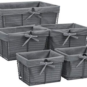 Sorbus Premium Basket Set with Cotton Fabric Liner - Multipurpose Versatile Stackable Baskets for Organizing - Rustic Farmhouse Open Home Storage Bins & Decorative Baskets for Shelves - 5 Pack | Gray