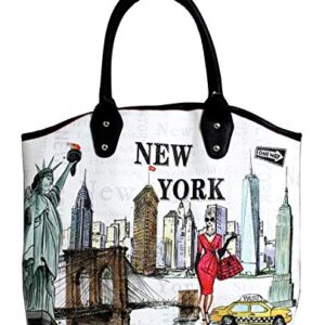 New York Souvenir Gift Statue of Liberty Large Tote Shoulder Bag (Lady-Fuchsia)