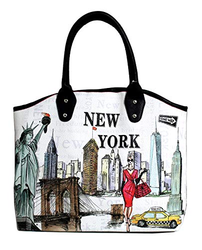 New York Souvenir Gift Statue of Liberty Large Tote Shoulder Bag (Lady-Fuchsia)