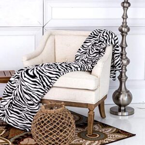 home must haves zebra animal print safari bed blanket bedding throw fleece super soft warm cozy plush, queen size, black and white