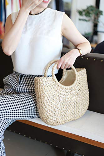 Woven Straw Bags, Summer Beach Tote Bag for Women, Straw Top-handle Handbag