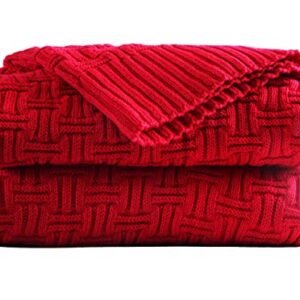 Cable Knitted Throw Blanket Couch Cover Blanket Soft Lightweight Blanket Comfortable Home Decorative Red