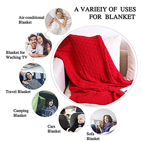 Cable Knitted Throw Blanket Couch Cover Blanket Soft Lightweight Blanket Comfortable Home Decorative Red