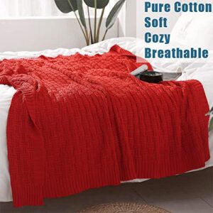 Cable Knitted Throw Blanket Couch Cover Blanket Soft Lightweight Blanket Comfortable Home Decorative Red