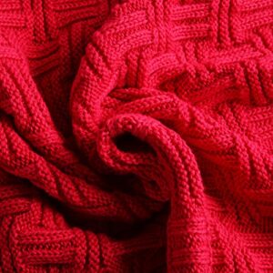 Cable Knitted Throw Blanket Couch Cover Blanket Soft Lightweight Blanket Comfortable Home Decorative Red