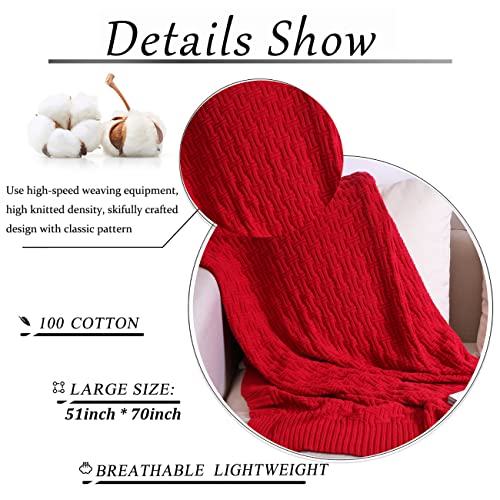 Cable Knitted Throw Blanket Couch Cover Blanket Soft Lightweight Blanket Comfortable Home Decorative Red