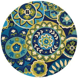 couristan covington rip tide indoor/outdoor area rug, 7’10” round, ocean blue-green