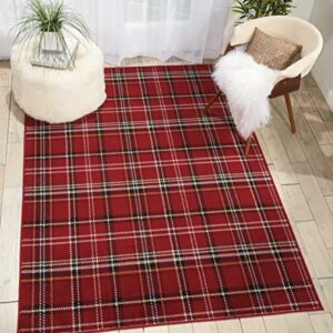 Nourison Grafix Red 5'3" x 7'3" Area -Rug, Modern, Plaid, Bed Room, Living Room, Dining Room, Kitchen, Easy -Cleaning, Non Shedding, (5' x 7')