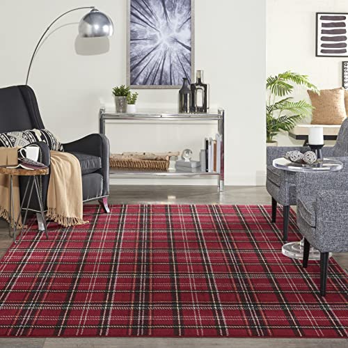 Nourison Grafix Red 5'3" x 7'3" Area -Rug, Modern, Plaid, Bed Room, Living Room, Dining Room, Kitchen, Easy -Cleaning, Non Shedding, (5' x 7')