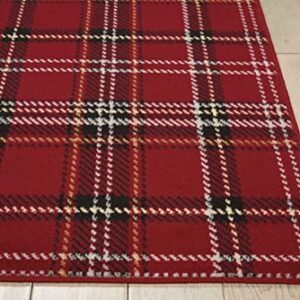 Nourison Grafix Red 5'3" x 7'3" Area -Rug, Modern, Plaid, Bed Room, Living Room, Dining Room, Kitchen, Easy -Cleaning, Non Shedding, (5' x 7')