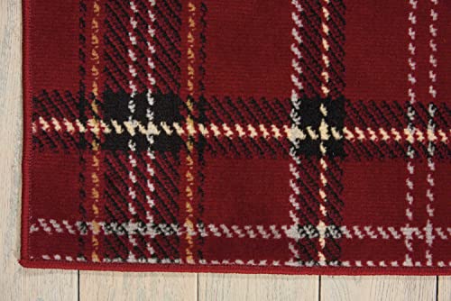 Nourison Grafix Red 5'3" x 7'3" Area -Rug, Modern, Plaid, Bed Room, Living Room, Dining Room, Kitchen, Easy -Cleaning, Non Shedding, (5' x 7')