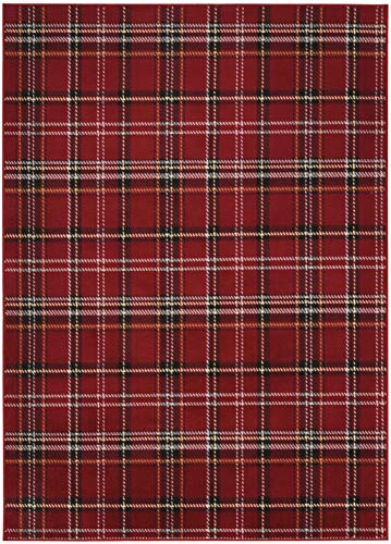 Nourison Grafix Red 5'3" x 7'3" Area -Rug, Modern, Plaid, Bed Room, Living Room, Dining Room, Kitchen, Easy -Cleaning, Non Shedding, (5' x 7')