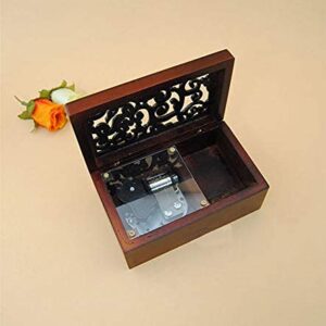 18 Note Antique Engraved Hand Crank Wooden Musical Box With Silver-plating Movement in,Music Gift Box (Silver Movement/Edelweiss)
