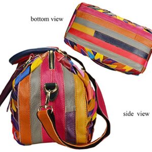 Sibalasi Women’s Multicolor Boston Bag Colorful Tote Leather Bag Unique Genuine Leather Handbag Designer Purse (Leaves)