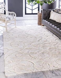 unique loom shag collection modern soft & plush textures with floral vine design area rug, 5 ft x 8 ft, ivory