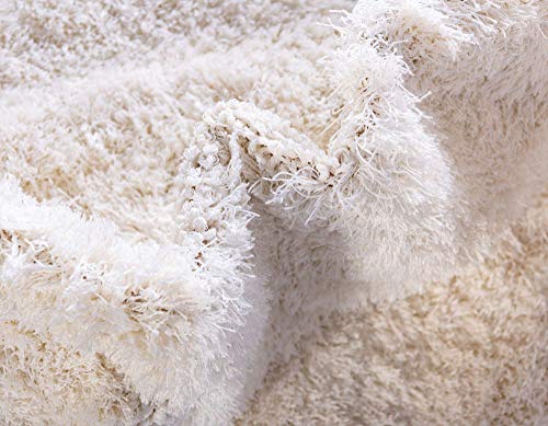 Unique Loom Shag Collection Modern Soft & Plush Textures with Floral Vine Design Area Rug, 5 ft x 8 ft, Ivory