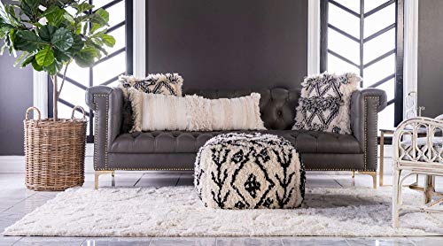 Unique Loom Shag Collection Modern Soft & Plush Textures with Floral Vine Design Area Rug, 5 ft x 8 ft, Ivory