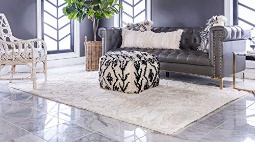 Unique Loom Shag Collection Modern Soft & Plush Textures with Floral Vine Design Area Rug, 5 ft x 8 ft, Ivory