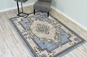 planetrugs glamour design 206 3d hand carved traditional rug oriental floral 7’9”x10’8” grey beige