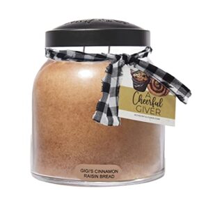 a cheerful giver — gigi’s cinnamon raisin bread – 34oz papa scented candle jar with lid – keepers of the light – 155 hours of burn time, gift for women, brown