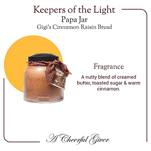 A Cheerful Giver — Gigi's Cinnamon Raisin Bread - 34oz Papa Scented Candle Jar with Lid - Keepers of the Light - 155 Hours of Burn Time, Gift for Women, Brown