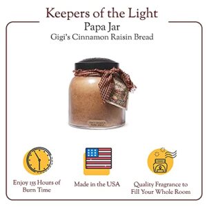 A Cheerful Giver — Gigi's Cinnamon Raisin Bread - 34oz Papa Scented Candle Jar with Lid - Keepers of the Light - 155 Hours of Burn Time, Gift for Women, Brown