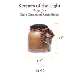 A Cheerful Giver — Gigi's Cinnamon Raisin Bread - 34oz Papa Scented Candle Jar with Lid - Keepers of the Light - 155 Hours of Burn Time, Gift for Women, Brown