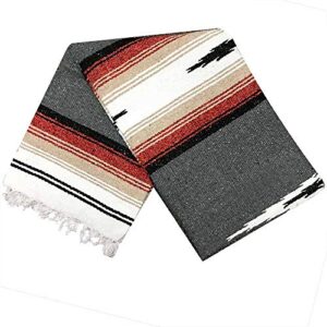 open road goods charcoal black mexican yoga blanket – thick diamond with vintage retro serape red tan brown and white stripes
