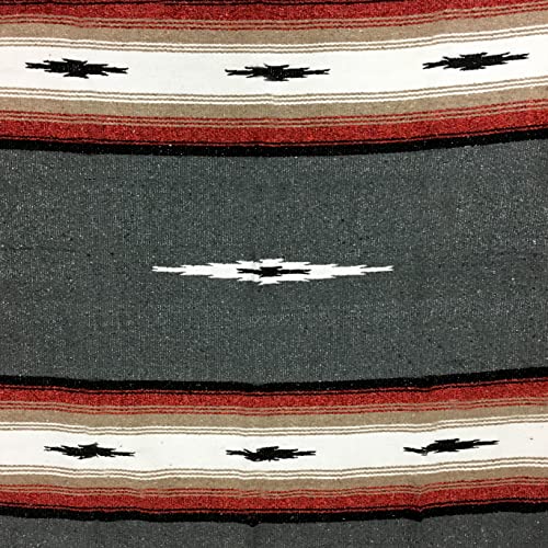 Open Road Goods Charcoal Black Mexican Yoga Blanket - Thick Diamond with Vintage Retro Serape Red Tan Brown and White Stripes