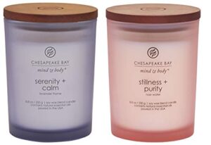 chesapeake bay candle scented candles, serenity + calm (lavender thyme) & stillness + purity (rose water), medium (2-pack), 2 count