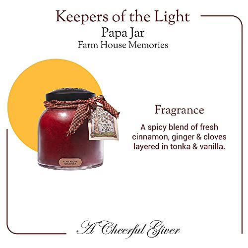 A Cheerful Giver — Farm House Memories - 34oz Papa Scented Candle Jar with Lid - Keepers of the Light - 155 Hours of Burn Time, Gift for Women, Red