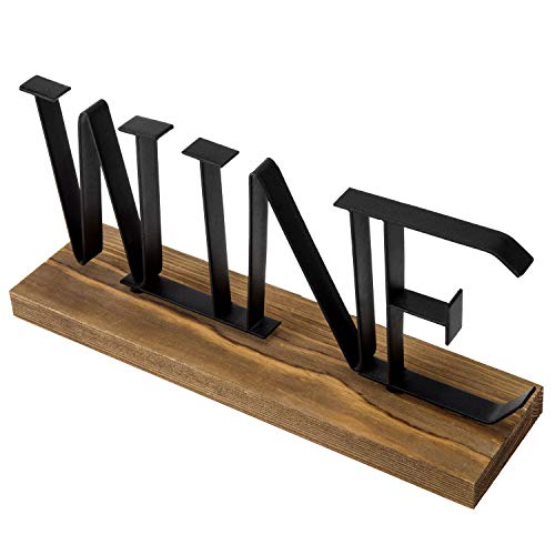 MyGift 12-inch Metal and Wood Decorative Wine Sign Tabletop Decor with Rustic Burnt Brown Wood Base and Matte Black Lettering