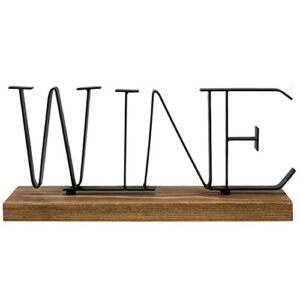 MyGift 12-inch Metal and Wood Decorative Wine Sign Tabletop Decor with Rustic Burnt Brown Wood Base and Matte Black Lettering