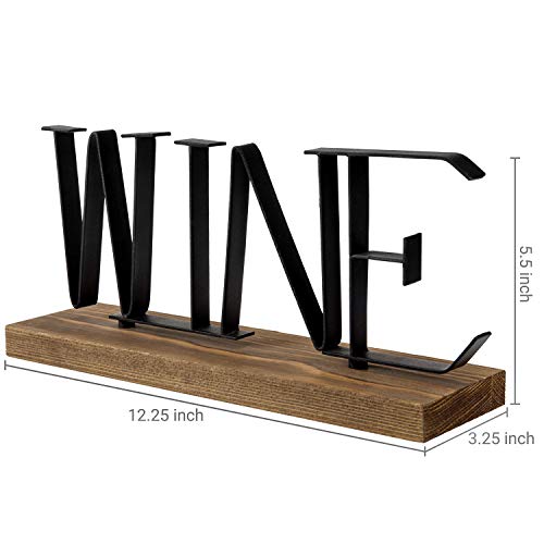 MyGift 12-inch Metal and Wood Decorative Wine Sign Tabletop Decor with Rustic Burnt Brown Wood Base and Matte Black Lettering