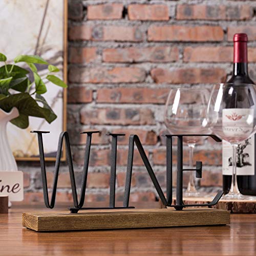 MyGift 12-inch Metal and Wood Decorative Wine Sign Tabletop Decor with Rustic Burnt Brown Wood Base and Matte Black Lettering
