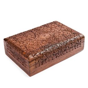 rusticity® wooden jewelry box, decorative storage organizer-intricate carved, 10 x 6 in