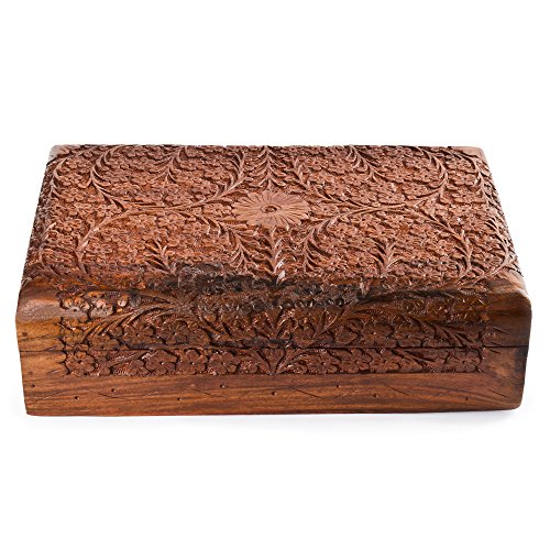 Rusticity® Wooden Jewelry Box, Decorative Storage Organizer-Intricate Carved, 10 x 6 in