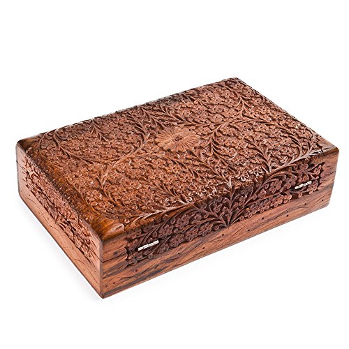 Rusticity® Wooden Jewelry Box, Decorative Storage Organizer-Intricate Carved, 10 x 6 in