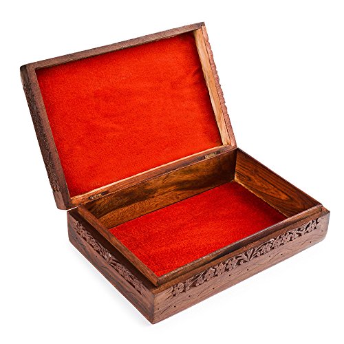 Rusticity® Wooden Jewelry Box, Decorative Storage Organizer-Intricate Carved, 10 x 6 in