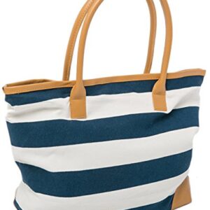 AIREE FAIREE Tote Bag Canvas Beach Bag Striped Summer Nautical Shopper for Ladies size 18" x 12" x 5"